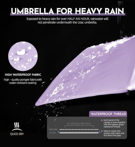 LILAC Windproof Automatic Umbrella, Strong 7 Ribs Compact Travel Brolly — view 3
