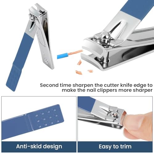 LOPHE Professional Manicure Set, 16pcs Portable Nail Clippers & Eyebrow Grooming Kit, Stainless Steel Nail Care Tools with Luxurious Leather Case for Travel & Home(blue) — view 4