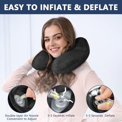 flintronic 2PCS Inflatable Travel Pillow, Inflatable Travel Pillow for Airplane, Soft Velvet Neck Support, Lightweight Ergonomic Sleeping Neck Pillow for Airplane, Car, Train, Office, Camping — view 5