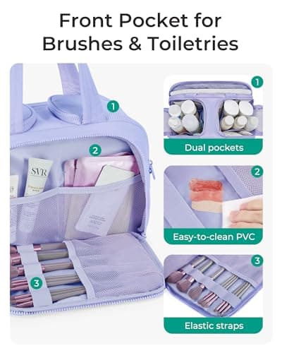 BAGSMART Large Travel Toiletry Makeup Bag, Upright Storage, Brush Pocket — view 3