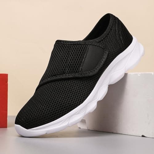 Men’s Slip On Walking Trainers with Cross Elastic Band Breathable Mesh Lightweight Cushioned Shoes for Summer Travel Outdoor Activities White, Size 7.5 — view 5