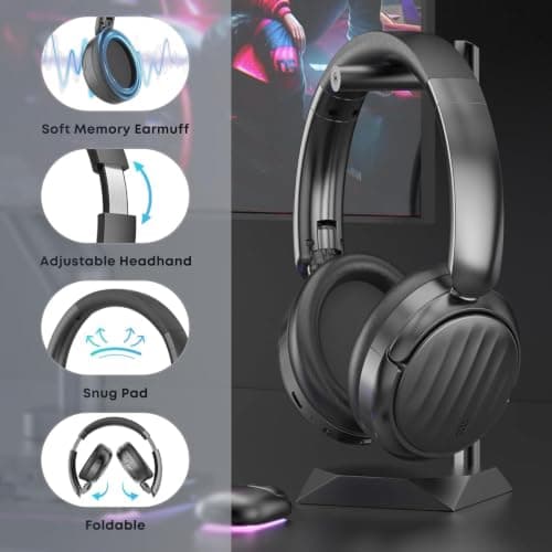 MMWOWARTS Bluetooth Headphones with Active Noise Cancelling (ANC), Wireless Over Ear Bluetooth Headsets with 35H Playtime, HiFi Stereo Foldable Headphones with Foam Ear Cups for Sports, Travel, Black — view 5