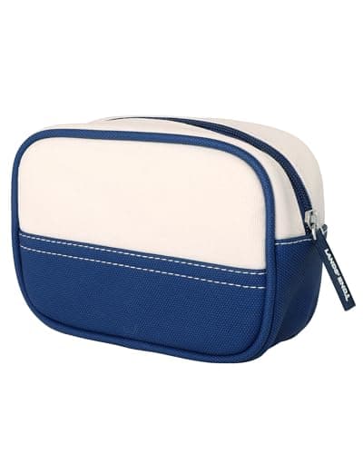 Lands' End Medium Rectangular Dopp Kit for Travel, Striped Canvas Toiletry Bag with Top Zip, Navy, M, Navy