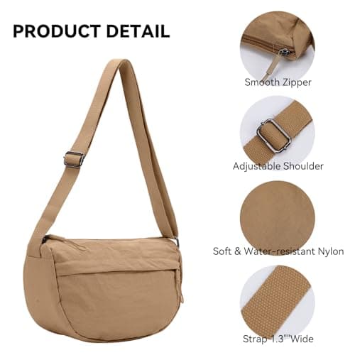Crescent Bag Crossbody Bags for Women Trendy Small Nylon Fanny Pack Sling Hobo Bag Soft Casual (Khaki) — view 3