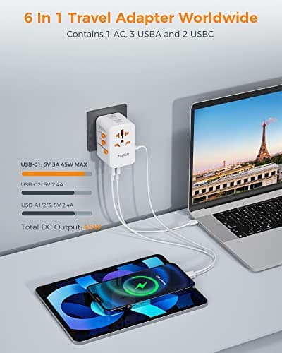 TESSAN 45W Universal Travel Adapter Worldwide with PD USB C Fast Charging — view 3