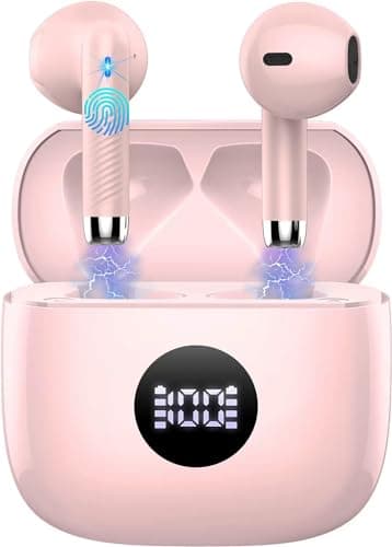 Wireless Earbuds, Bluetooth 5.4 Headphones in Ear with 4 ENC Noise Cancelling Mic, Bluetooth Earbuds 40H Playtime, HiFi Stereo Deep Bass Wireless Earphones IP7 Waterproof, USB-C Fast Charge Light Pink