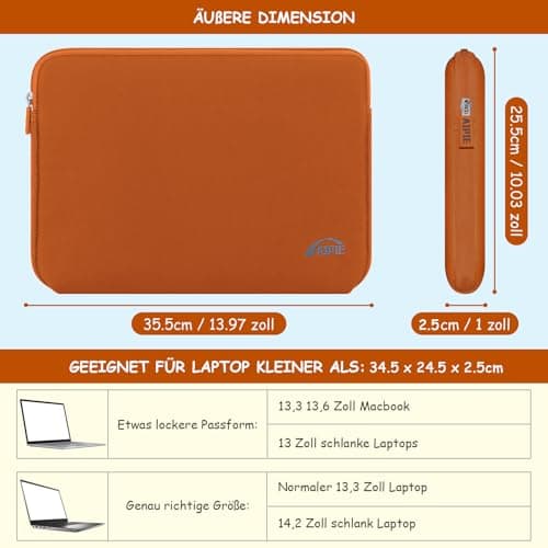AIPIE Laptop Sleeve 14 14.2 Inch Bump Absorb Laptop Case 13.58x9.65x1 Inches Durable Cover Compatible with Asus, Dell, HP, Lenovo Thinkpad Ideapad Chromebook Ultrabook Surface Gaming PC, Orange — view 3