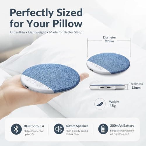 Slim Pillow Speaker with White Noise, Sleep Headphones for Side Sleepers — view 5