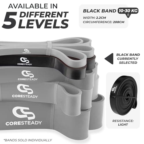 Coresteady Pull Up Bands & Resistance Bands - Rubber Heavy Duty Elastic Loop Band for Men & Women - Build Fit Power & Muscle - Training, Fitness Assist Pull Ups & Gym Exercise - Black, 10-30kg — view 3