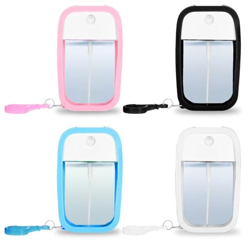 Qianyu 4PCS Reusable 50 ML Card Spray Bottle Portable Moisturizing Sprayer Box Card Design Empty Bottles with Hook Refillable Perfume Atomizer Vials for Cosmetic (white,sky blue,black,light pink)