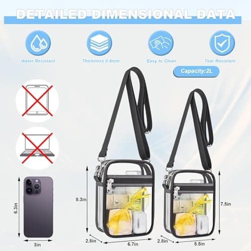 Slumou Clear Bag for Stadium Events - Sports Messanger Bag Small Mini Clear Purse for Fan, Concert, Work, Travel (Charcoal Gray-S) — view 4