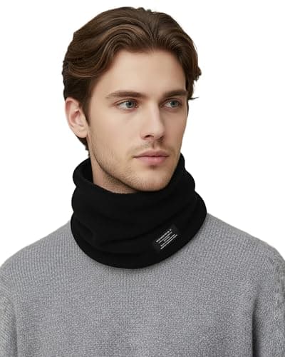 Huglux Winter Neck Warmer Fleece Snoods for Men Women, Thermal Thick Knit Neck Gaiters Windproof Black, Ski Mask Scarf Gifts for Cycling Motorcycle Ski Sports