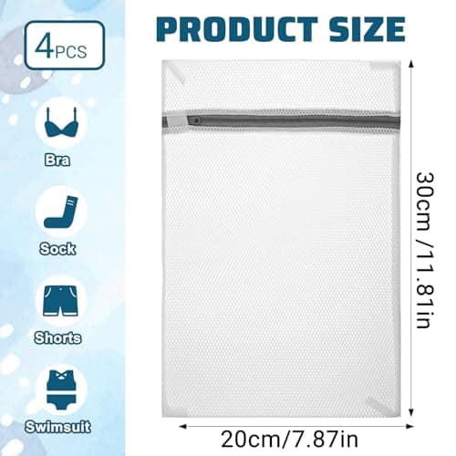 4Pcs Small Mesh Laundry Bags Delicates Washing Bag for Laundry Bags with Zips Mini 30x20cm Durable Nets Bag for Washing Machine Lingerie Underwear Socks Bra Baby Clothes Travel 11.8 x 7.87 Inches — view 2