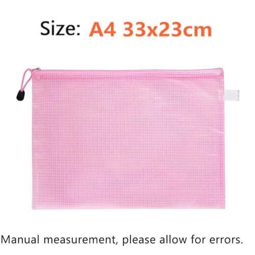 A4 Zip Folders, Plastic Wallets Zip Lock Bags for Offices Home Travel School Supplies, Zip Wallets Plastic Folders File Pockets File Bag for Cosmetics, Cross Stitch, Puzzles, Pack of 5, Pink — view 2