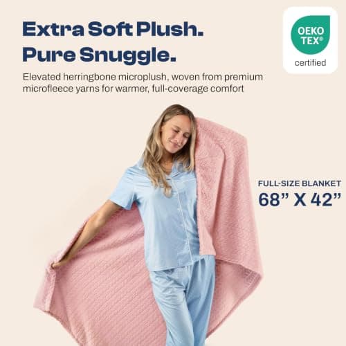 EverSnug Premium Travel Blanket Pillow - Soft 2 in 1 Airplane Blanket with Soft Bag Pillowcase, Hand Luggage Sleeve and Backpack Clip (Light Pink), King — view 4