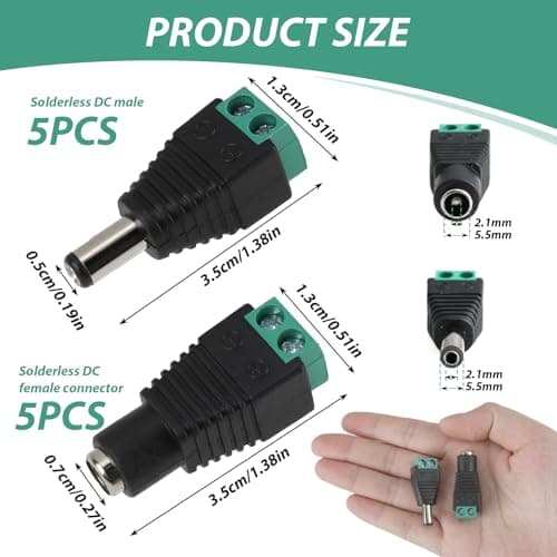 10 Pack 5.5 mm X 2.1mm Connector 12V DC Power Male Female Barrel Jack — view 2