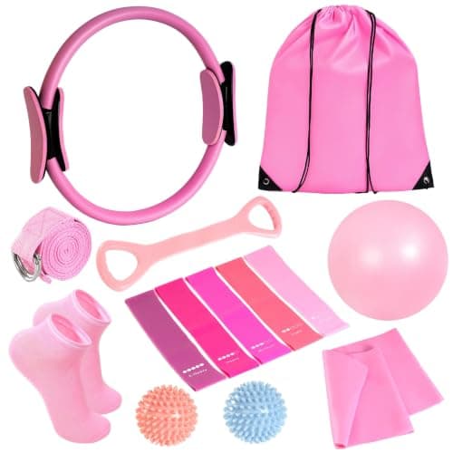 SDLEFHE Women's Pilates Equipment Set, 13-Piece Yoga Starter Kit, Including Pilates Rings, Balls, Resistance Bands, Grips, Socks, and a Travel Bag for Full-Body Exercise for Women and Beginners