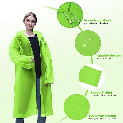 Vicloon Portable Raincoat, 2 Pack Rain Poncho Adult Waterproof with Hoods and Sleeves, Reusable Rain Resistant Poncho for Camping, Emergency Situations, Travel — view 5