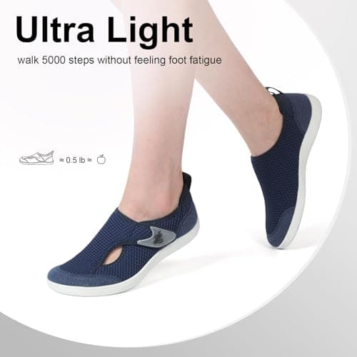 JOINFREE Women’s Wide Fit Barefoot Walking Shoes – Zero Drop Comfort Trainers with Adjustable Strap, Breathable Non-Slip Casual Shoes for Swollen or Sensitive Feet Navy 6 UK — view 6