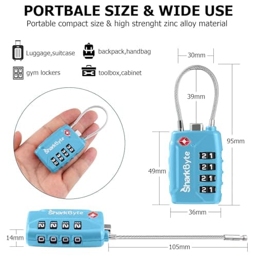SharkByte TSA Approved Luggage Locks | Wire, 4-Digit Combo (10K Combinations) | Secure Suitcase & Gym Bags (2 Pack) — view 4