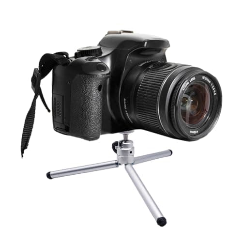 BullTek - Mini Tripod Table Stand | 3 Adjustable Heights (7/14/26 cm) | 360° Ball Head | 1/4" Screw for DSLR, Mirrorless, Smartphones | Portable & Foldable, Silver, Metal — view 5
