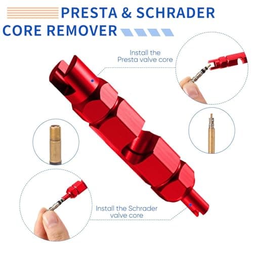 11Pcs Presta Valve Cores, Bicycle Presta Valves Remover Tool Kit, Presta Valve Cores for Universal Road Bike Car Includes Valve Wrench (Red) — view 4