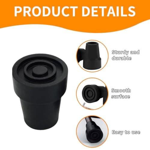 2 Pack Black Non-Slip Walking Stick Tips, Durable TPR Rubber Ferrules for Canes and Crutches, Universal Fit for Elderly and Hiking Use — view 3