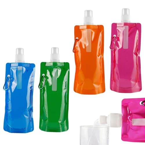 4 Pack Collapsible Water Bottles 480ml with Clip 4 Colours