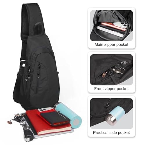 TITECOUGO Small Sling Bag Lightweight Crossbody Bag for Women Rucksack for Men Running Backpack Travel Chest Pack Shoulder Daypack for Hiking Outdoor Gym Work Sports Black/Black — view 2