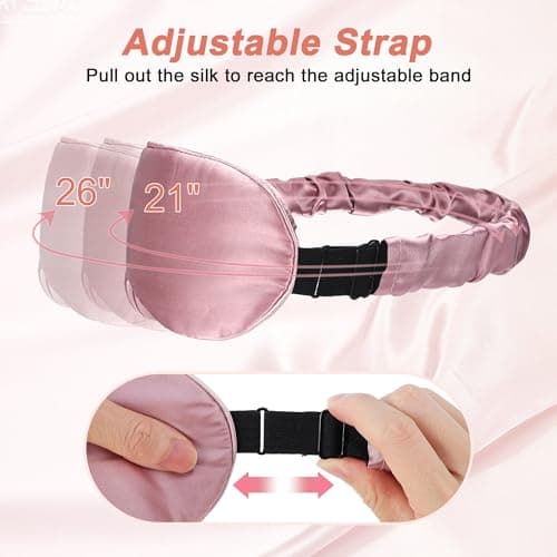 VOCOSTE 22 Momme Pure Silk Sleep Mask with Travel Pouch, 3D Contour Adjustable Blindfold for Side Sleepers, Eye Mask Locks Light for Sleeping, Bean Pink — view 5