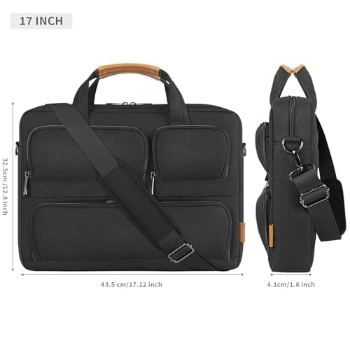 DOMISO 17 inch Laptop Bag,Business Laptop Briefcase with Multiple Pockets and Shoulder Strap,Shockproof Waterproof Computer Bag Compatible For 17-17.3 Dell HP Lenovo Asus,Black — view 4