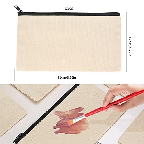 2 Pcs Canvas Makeup Bags, Canvas Pencil Pouch Bags with Zipper, Blank DIY Craft Make Up Cosmetic Pouches Bags Cases for Travel Craft School Toiletry Bags Pouches - White — view 2