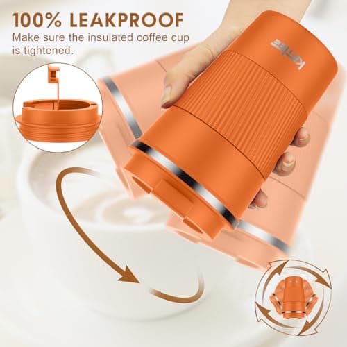 Travel Mug:KETIEE Insulated Coffee Cup with Leakproof Lid, Reusable Coffee Cups Travel, Double Walled Coffee Travel Mug, Stainless Steel Coffee Mug for Hot Cold Drinks, 380ml Orange Brown — view 3