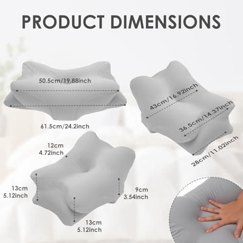 Cervical Pillowcase for Butterfly Shaped Memory Foam Neck Support Pillows, Breathable Ergonomics Pillow Cover with Zipper, Replacement Case for 63x42.5cm Sleeping Pillows (Cover Only)(Gray) — view 2