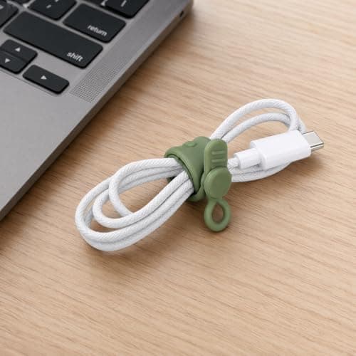 12 Pcs Reusable Silicone Cable Ties, Elastic Adjustable Buckle Design Cable Tidy Straps, Solid Color Portable Wire Organiser for Phone Charger Earphone Data Cables Home Office Travel — view 6