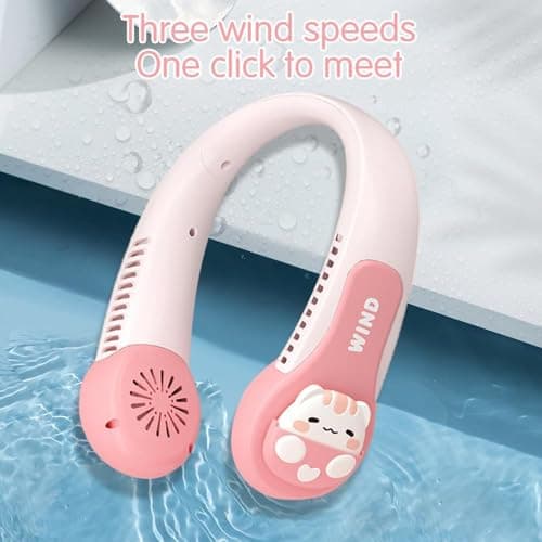 GINGER TECH Portable Neck Fan for Kids, 1800mAh Cartoon Bladeless Neck Fan for Girls, 3 Speed Adjustable, USB Rechargeable Wearable Neck Cooler for Kids Girls Students Outdoor Indoor — view 5