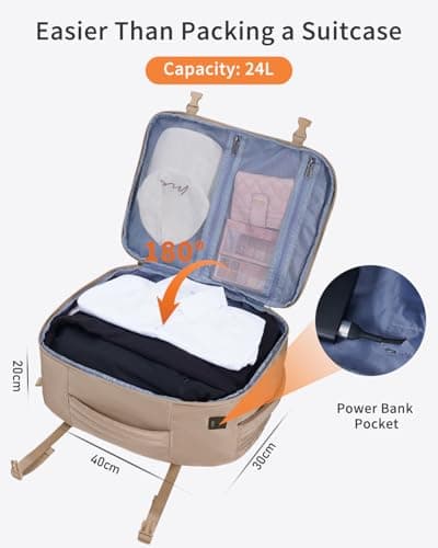 ECOHUB Ryanair Cabin Bags 40x30x20, Underseat Travel Bag with 9 Pockets, Recycled PET Eco Friendly Hand Luggage Backpack, Lightweight Rucksack for Women & Men, Carry on Bag with USB Port, 20L, Brown — view 5