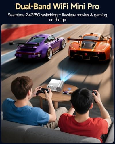 Mini Projector With WiFi 6 and Bluetooth 5.4, 400 ANSI Projectors 1080P, Home Cinema 4K Support Outdoor, 200” Display Screen, Compatible with Smartphone/HDMI/USB/TV Stick — view 2