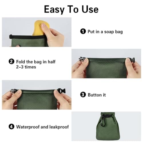 vsshe Travel Soap Bag, Waterproof and Leakproof Soap Travel Storage Bag, Quick Dry Soap Bag, Portable Sealed Storage Bag with Soap Foaming Bag and Carabiner for Travel, Camping, Outdoor (Green) — view 5