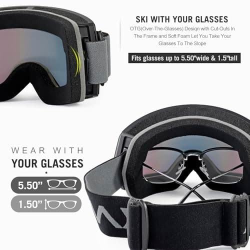 FMY OTG Ski Goggles,Snowboard Goggles for Men,Women & Youth Anti Fog — view 6