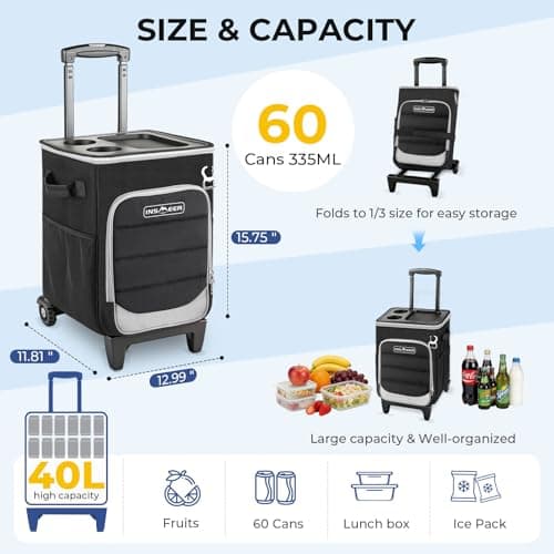 INSMEER 2-in-1 40L Large Insulated Cool Bag on Wheeled & Hard Top — view 3
