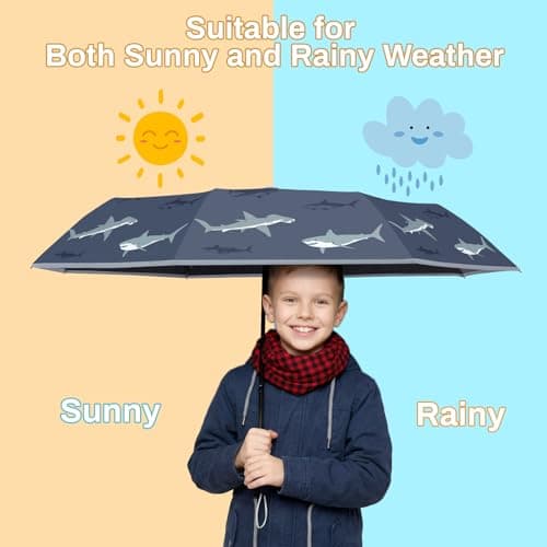 omedecal Automatic Folding Umbrella for Kids Girls & Boys, Shark — view 2