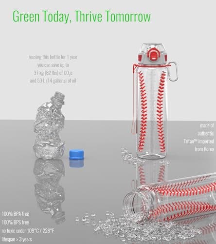 MYFOREST Baseball Water Bottle, Lightweight, Quick-Open Gulp Lid/Straw — view 6