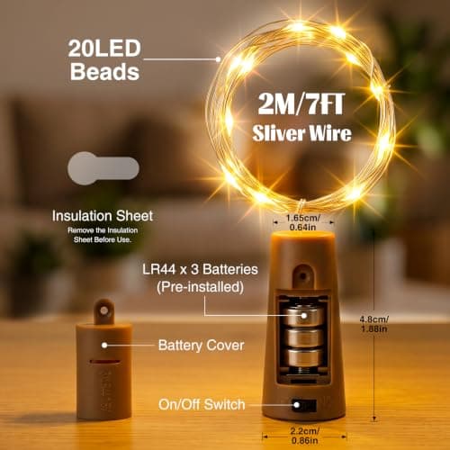 btfarm 6 Pack Bottle Lights with Cork 2M 20LED Fairy Light Battery Operated — view 5