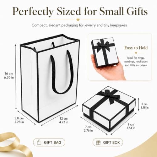 Gift Bag and Gift Box Set,7 x 9 x 3 cm Small White Jewellery Gift Box with Lid and Ribbon Bow,Gift Box with Soft Foam Insert for Rings,Earrings,Necklace,Birthdays and Weddings — view 2