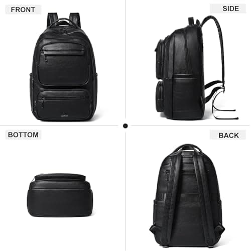 LATMAP 43L Rucksack Bag for Women 13.5" x 10" x 19",Vegan Leather Backpack Ladies Travel Carry-on Bag College Bookbag Work fits 17" Laptop,Black — view 6