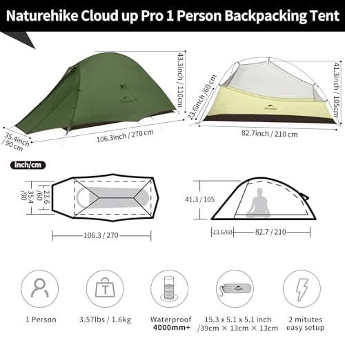 Naturehike Cloud Up Pro Camping Tent, 1 Person, Forest Green — view 2
