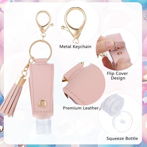 Classicseali 2PCS Hand Sanitiser with Clip,Portable Leather Hand Sanitizer with Clip, Refilled Empty Hands Sanitizers Bottles, with Keychain, for Bathroom Liquid Soap Shampoo, Pink, Blue — view 3
