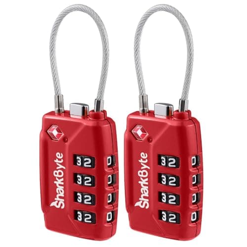 SharkByte TSA Approved Luggage Locks | Wire, 4-Digit Combo (10K Combinations) | Secure Suitcase, Gym Bags & More (2 Pack) Red