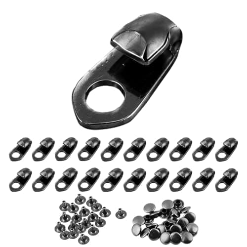 Shentu Boot Lace Hooks Shoelace Buckles, 20 Set Heavy Duty Hiking Repair Kit, Dark Grey Metal Eyelets with Double Sided Rivet Caps for Walking Climbing Outdoor Work Shoes Fabric Fasteners Metal